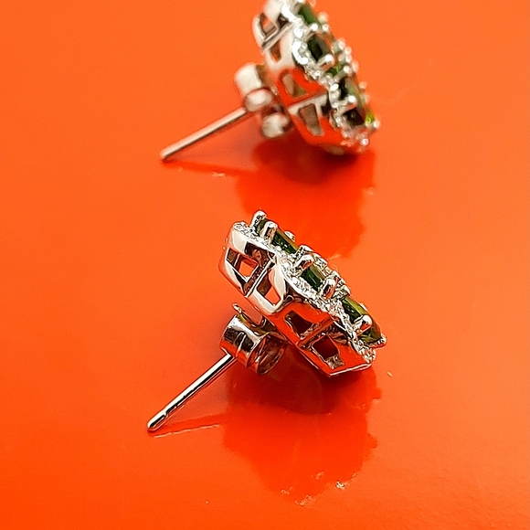 Natural Chrome Diopside & CZ 925‎ Sterling Silver Earrings - Picture 6 of 8